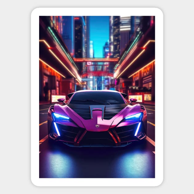 Asian Neon City Sports Car Sticker by star trek fanart and more